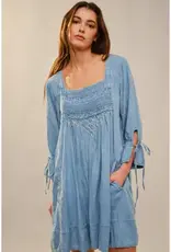 Nicole Square Neck Front Stitch Detail Chambray Dress