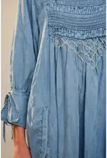Nicole Square Neck Front Stitch Detail Chambray Dress