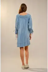 Nicole Square Neck Front Stitch Detail Chambray Dress