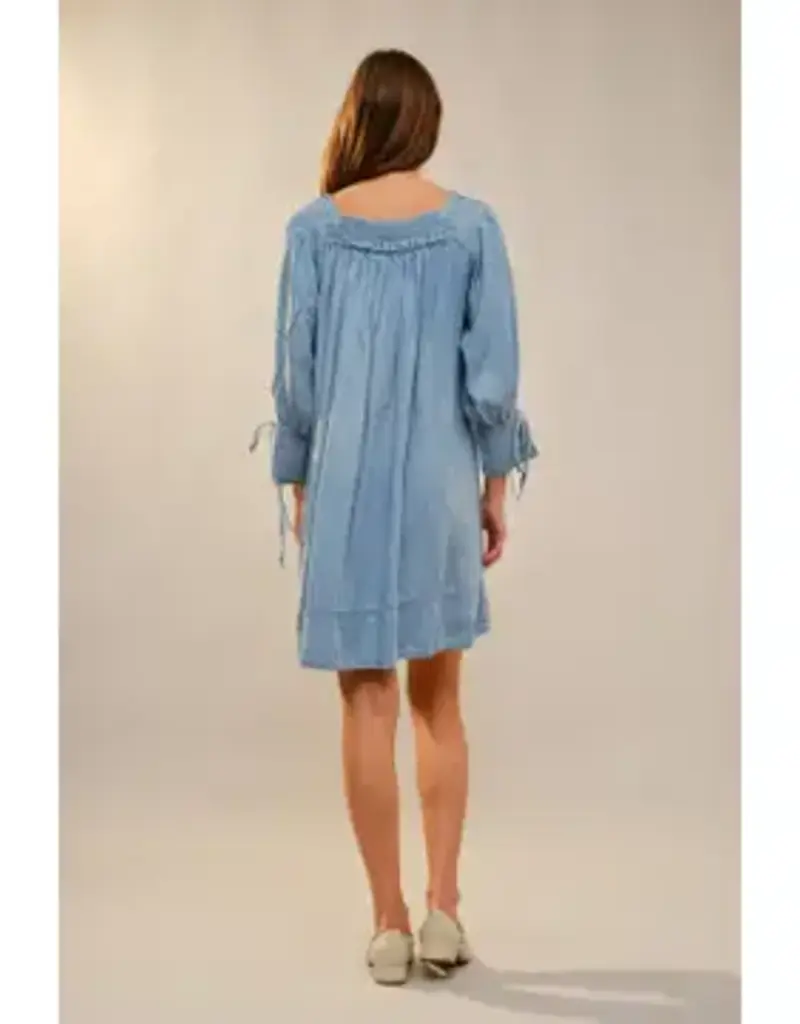 Nicole Square Neck Front Stitch Detail Chambray Dress