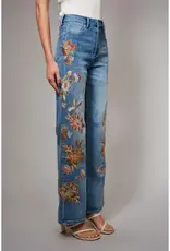 Flower Embroidery Side Detail Flare Jean