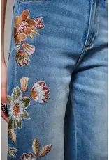 Flower Embroidery Side Detail Flare Jean