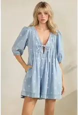 Dana Polka Dot Pleated Denim Romper