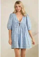 Dana Polka Dot Pleated Denim Romper