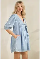 Dana Polka Dot Pleated Denim Romper