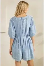 Dana Polka Dot Pleated Denim Romper