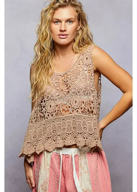 Camila Sleeveless Crochet Scalloped Opening Top