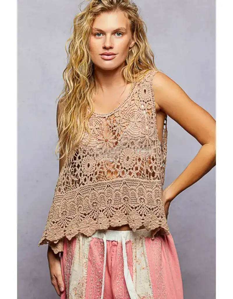 Camila Sleeveless Crochet Scalloped Opening Top
