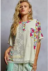 Unique Patchwork Lace Floral Knit Top - Available in Natural & Pink