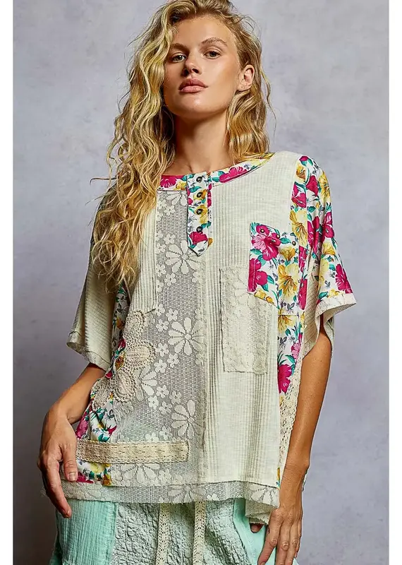 Unique Patchwork Lace Floral Knit Top