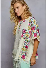 Unique Patchwork Lace Floral Knit Top - Available in Natural & Pink