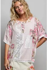 Unique Patchwork Lace Floral Knit Top - Available in Natural & Pink