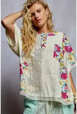Unique Patchwork Lace Floral Knit Top - Available in Natural & Pink