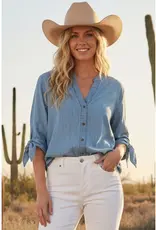 Vivian V-Neck Bow Sleeve Denim Top