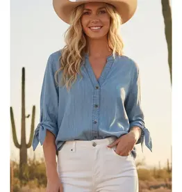 Vivian V-Neck Bow Sleeve Denim Top