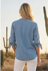 Vivian V-Neck Bow Sleeve Denim Top