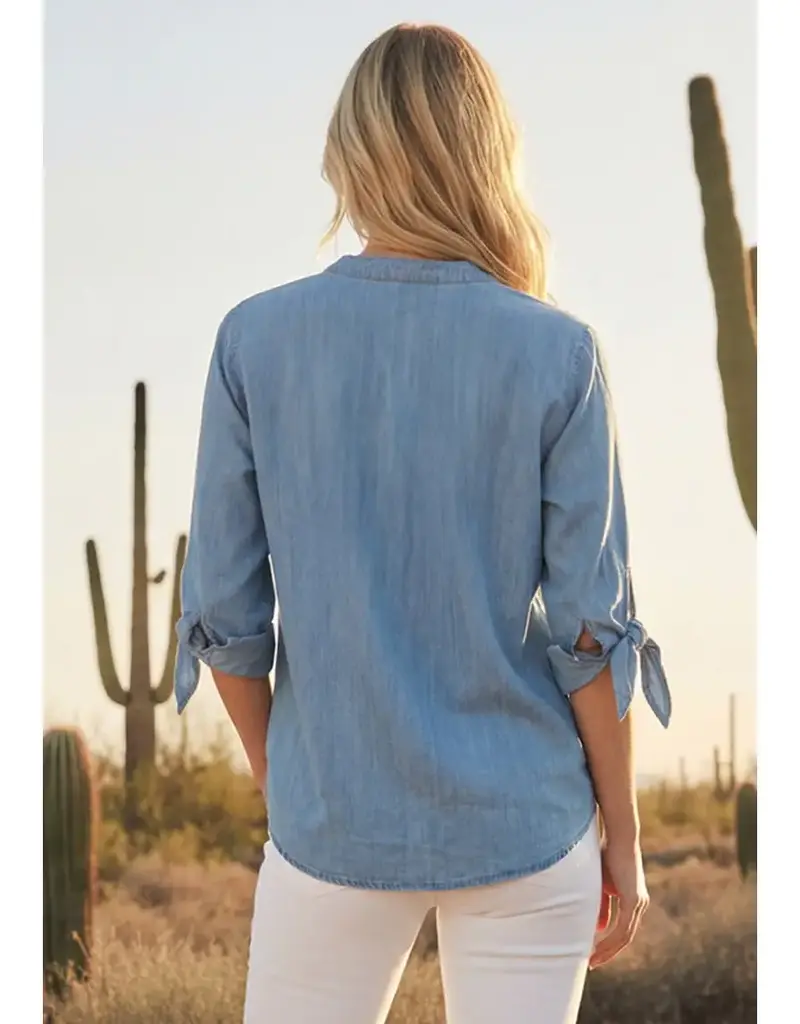 Vivian V-Neck Bow Sleeve Denim Top