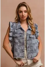 Vintage Washed Gingham Denim Vest