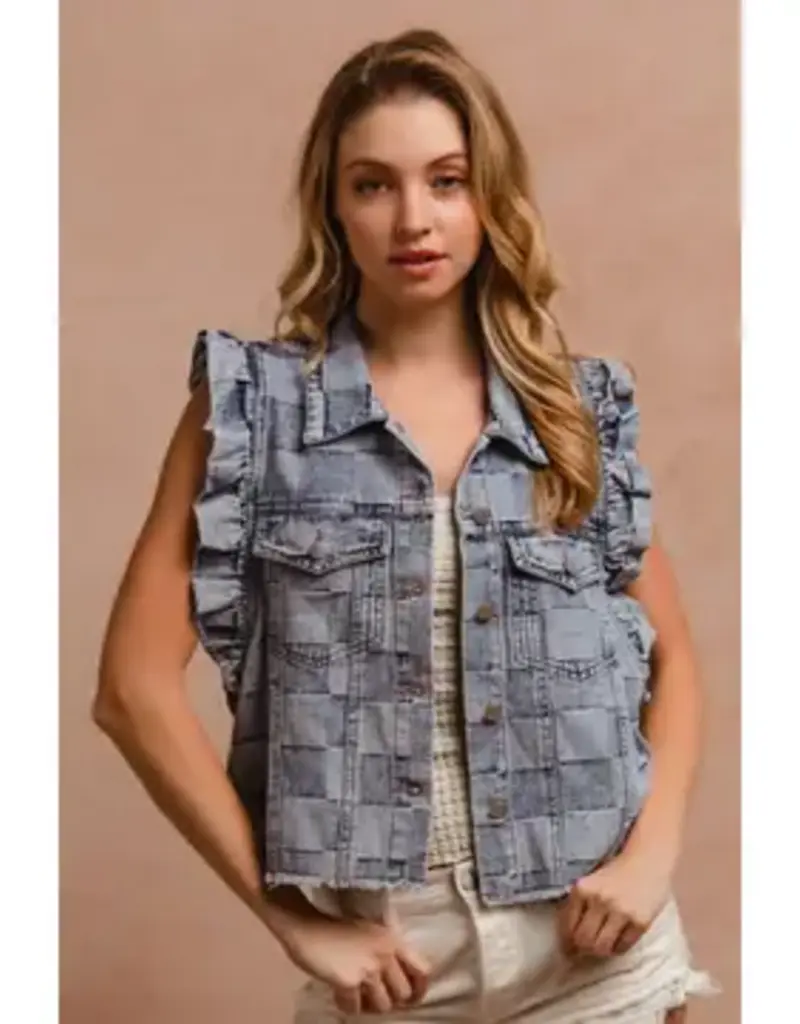 Vintage Washed Gingham Denim Vest