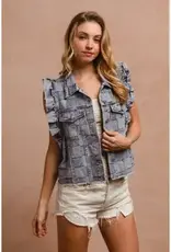 Vintage Washed Gingham Denim Vest