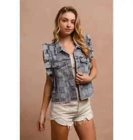 Vintage Washed Gingham Denim Vest
