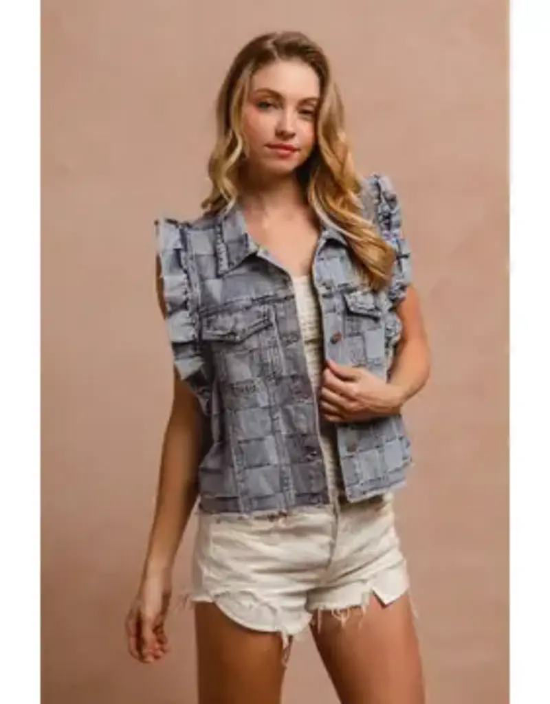 Vintage Washed Gingham Denim Vest