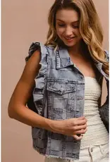 Vintage Washed Gingham Denim Vest