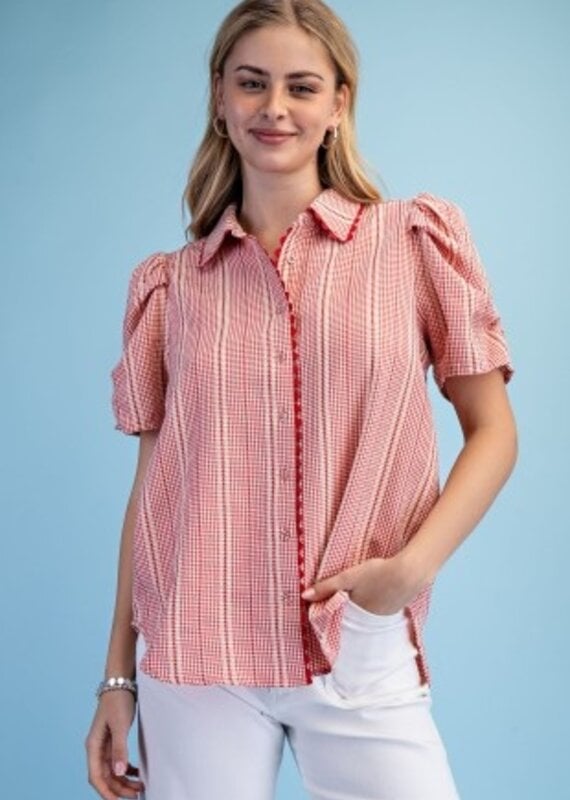 Gingham Check Button Down Top