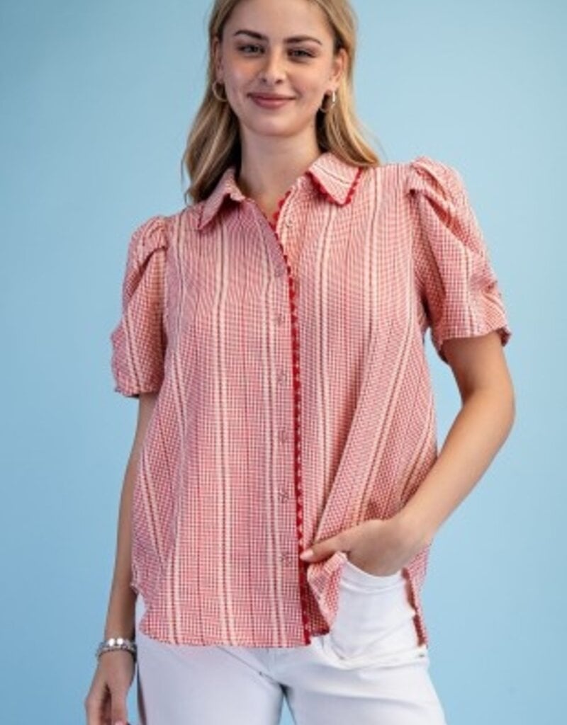 Gingham Check Button Down Top
