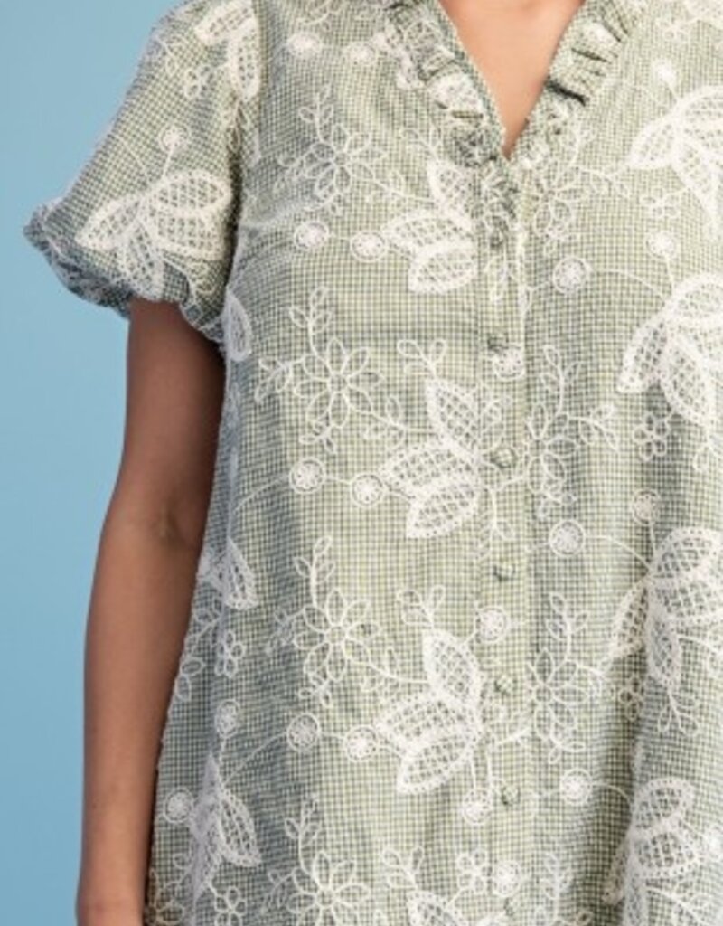 Jenny Floral Embroidered Gingham Dress
