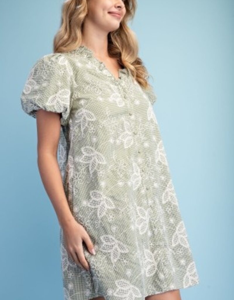 Jenny Floral Embroidered Gingham Dress