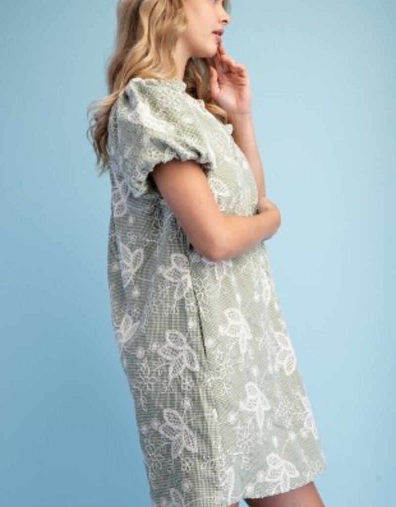 Jenny Floral Embroidered Gingham Dress