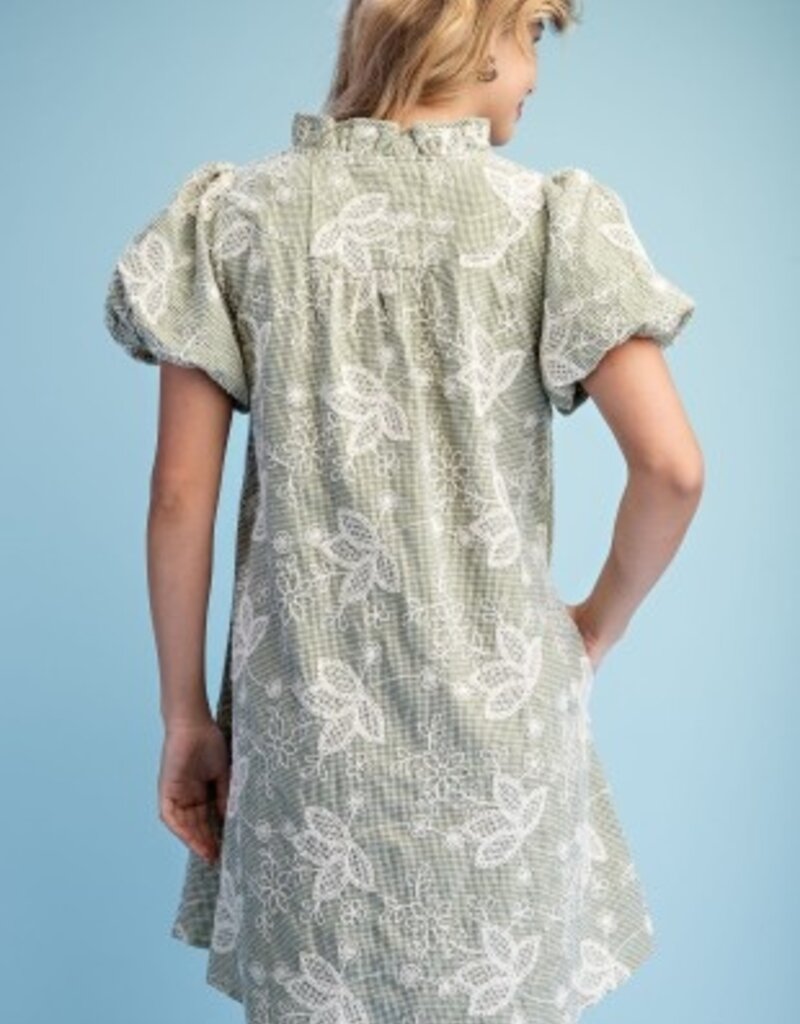 Jenny Floral Embroidered Gingham Dress