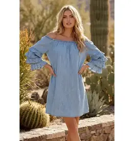Tanya Tiered Sleeve Charming Denim Dress