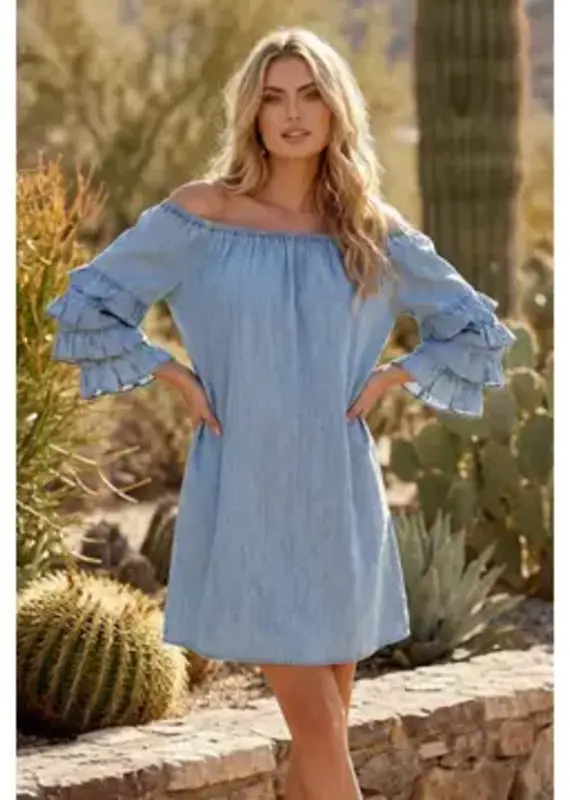 Tanya Tiered Sleeve Charming Denim Dress