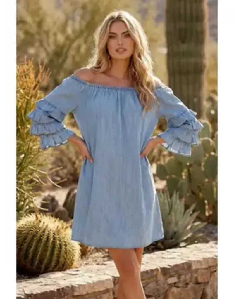 Tanya Tiered Sleeve Charming Denim Dress