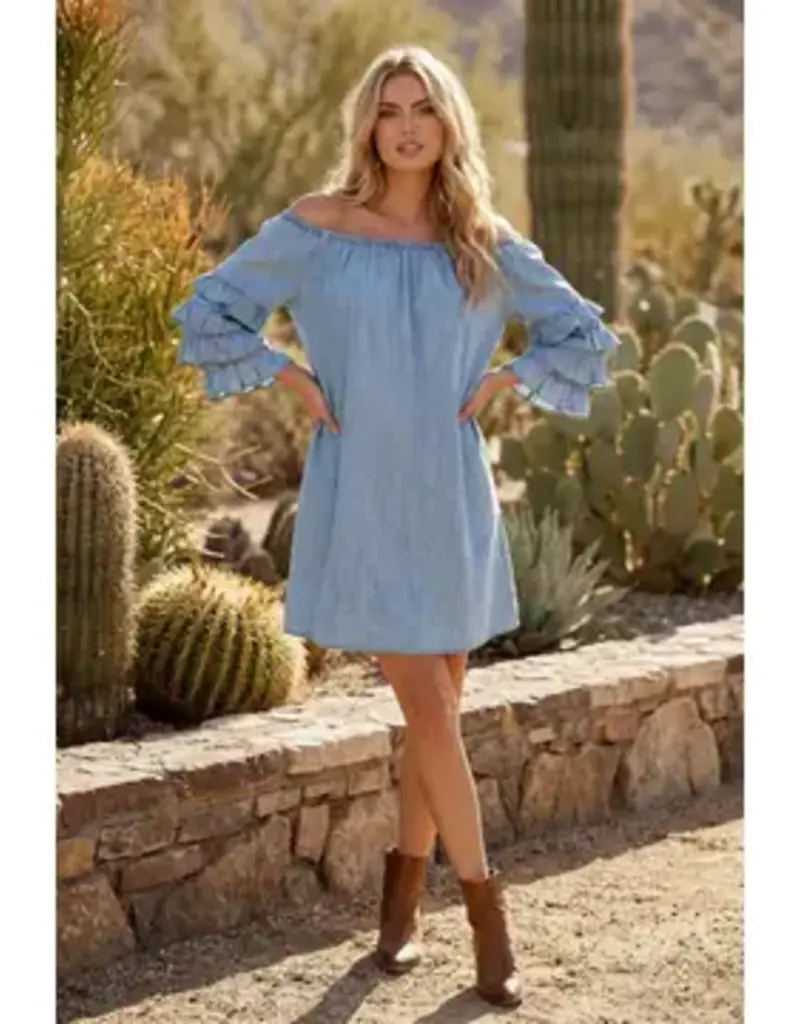 Tanya Tiered Sleeve Charming Denim Dress