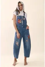Bree Star Patch Denim Barrel Overall