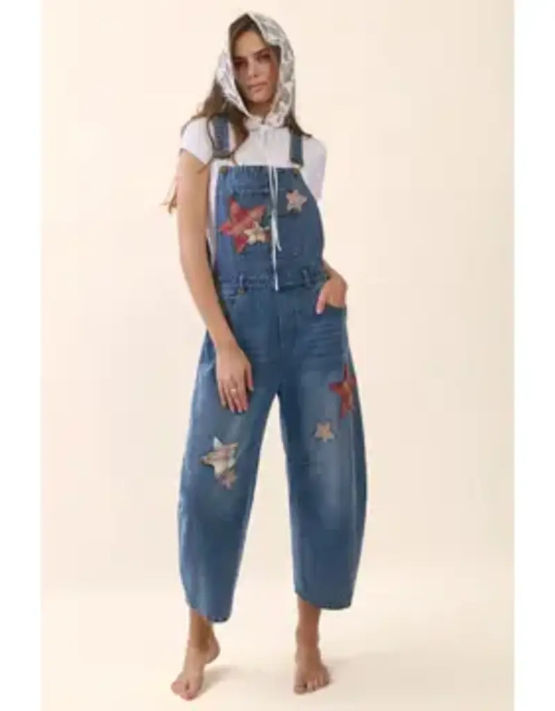 Bree Star Patch Denim Barrel Overall