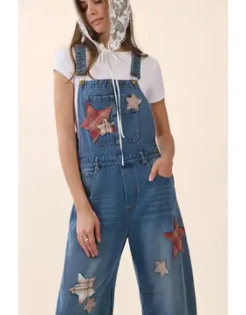 Bree Star Patch Denim Barrel Overall