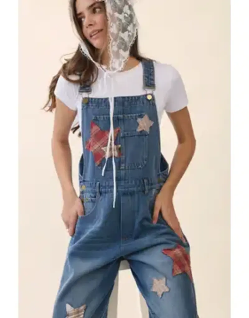 Bree Star Patch Denim Barrel Overall