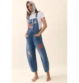 Bree Star Patch Denim Barrel Overall