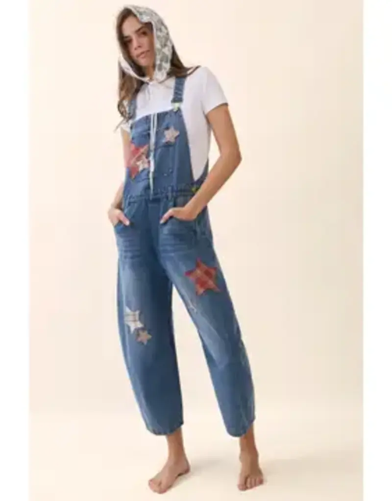 Bree Star Patch Denim Barrel Overall