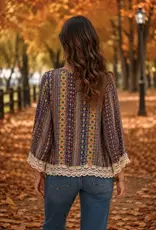 Heather Printed & Embroidery Detail Top