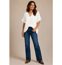 Tabitha Tie Pintuck Top With Grommet Detail on Sleeve