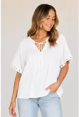 Tabitha Tie Pintuck Top With Grommet Detail on Sleeve