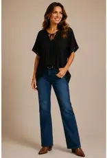 Tabitha Tie Pintuck Top With Grommet Detail on Sleeve