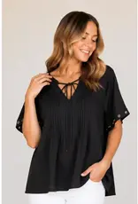 Tabitha Tie Pintuck Top With Grommet Detail on Sleeve