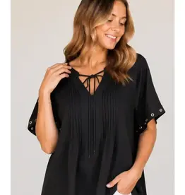 Tabitha Tie Pintuck Top With Grommet Detail on Sleeve