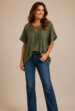 Tabitha Tie Pintuck Top With Grommet Detail on Sleeve